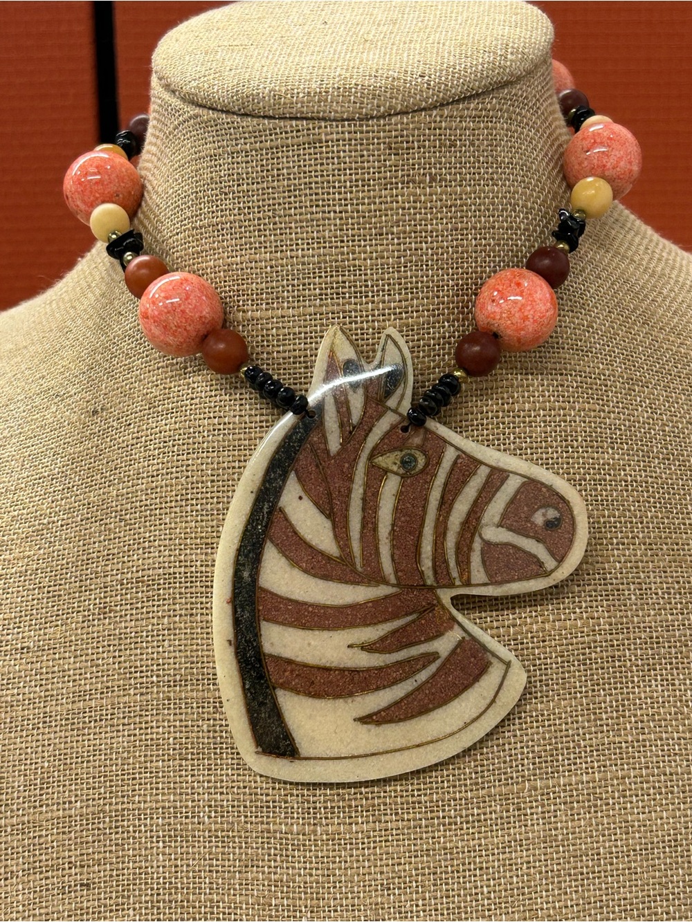 Fabulous Artisan Handcrafted large ceramic Zebra statement Necklace